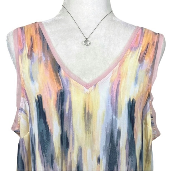 Torrid NEW Georgette Raw Edge Tank Stripe White Purple Pink Yellow 00 Med Lg 10 - Picture 12 of 12